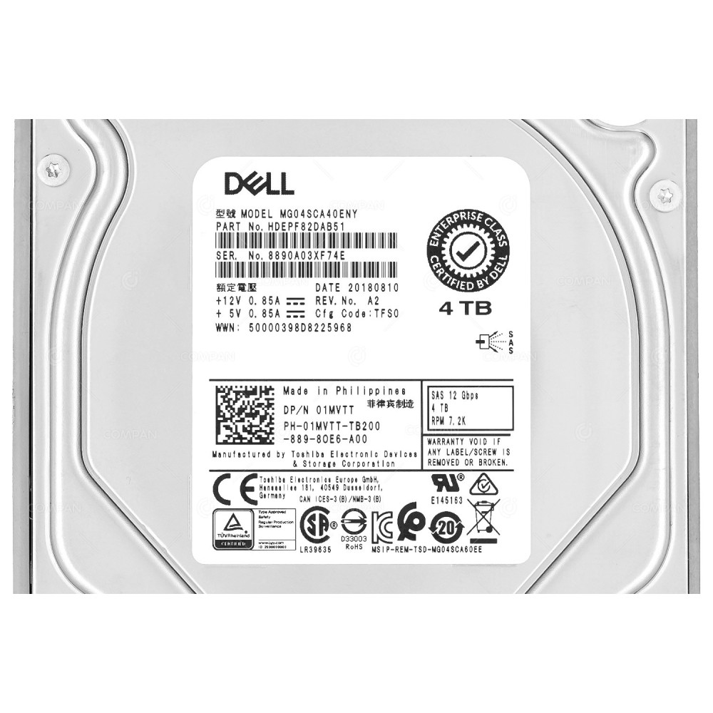 1MVTT  DELL HDD 4TB 7.2K SAS 12G 3.5" LFF FOR DELL POWEREDGE G11-G13